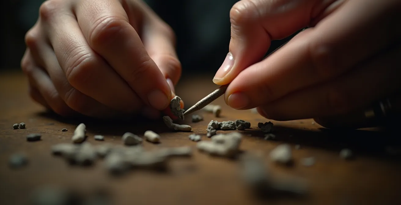 Mains d'un artisan en gros plan montrant les ajustements subtils d'un geste manuel précis
