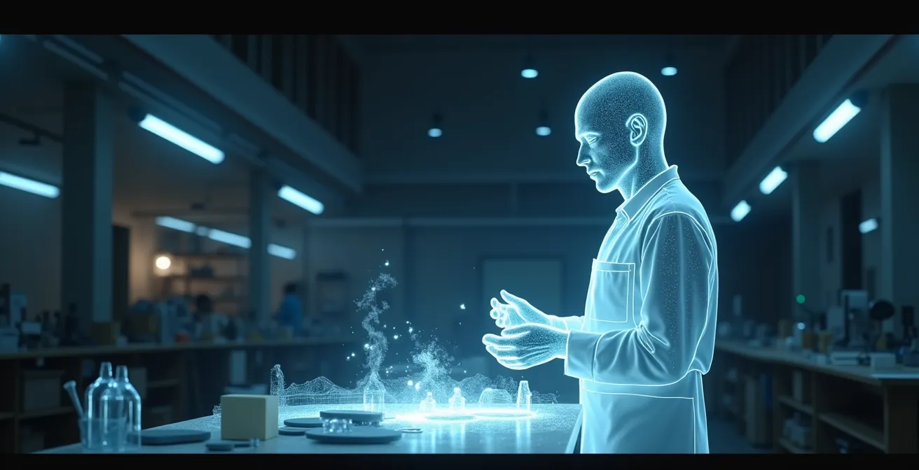 Image symbolique d'un artisan numérisé en 3D avec des gestes capturés par des technologies de pointe