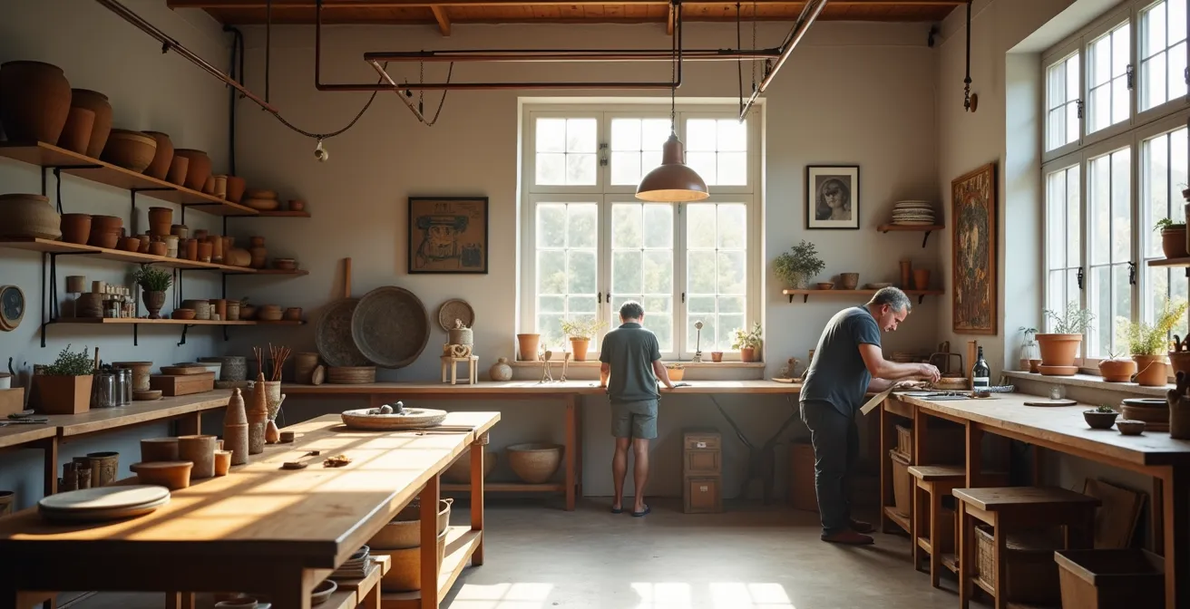 Artisan filmant son processus de création dans son atelier pour communiquer sur son savoir-faire.