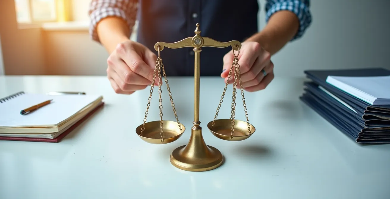 Bureau d'artisan avec documents juridiques et calculatrice pour comparer les statuts d'entreprise