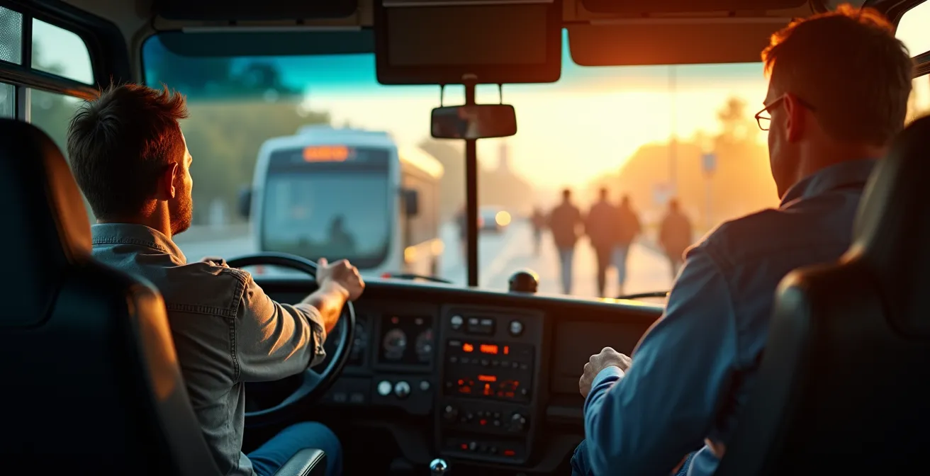 Conducteur de bus interagissant avec des passagers, capture du côté humain du transport