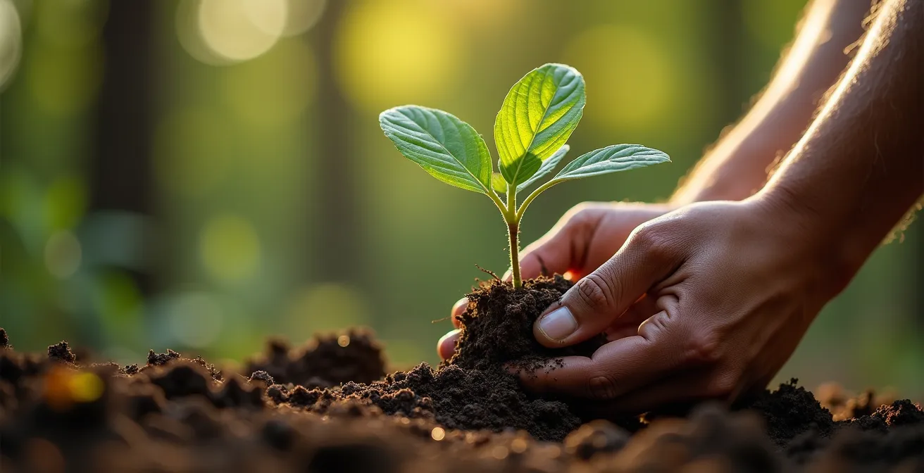 Forestier plantant de jeunes arbres diversifiés pour créer une forêt résiliente