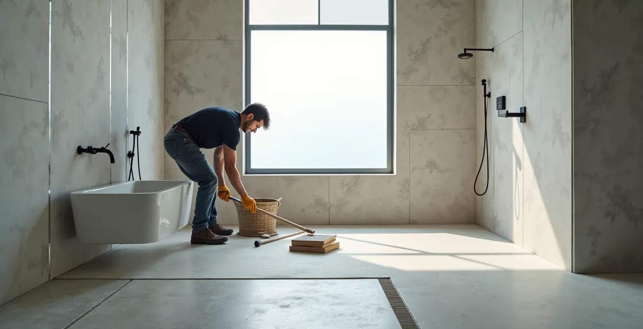 Installation professionnelle d'une salle de bain moderne avec douche à l'italienne