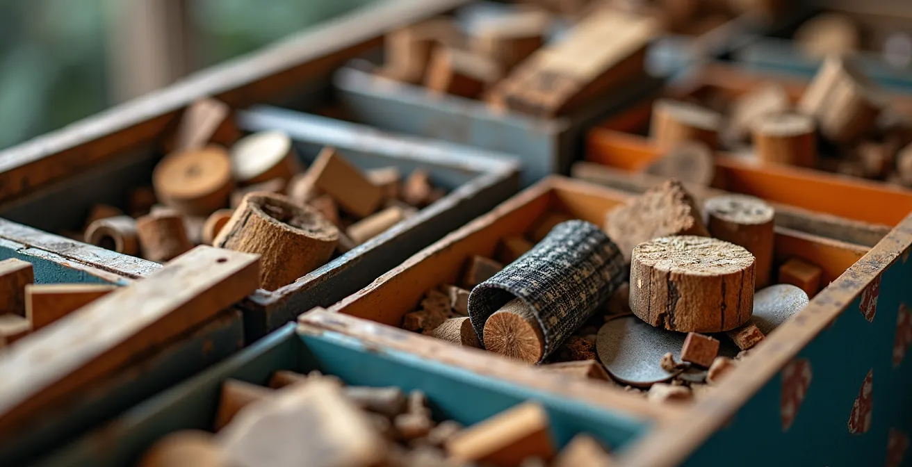 Système de tri et stockage de chutes de matériaux dans un atelier d'artisan